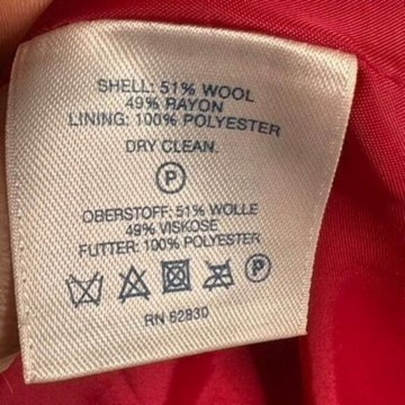 Lands' End Red‎ Pink Boiled Wool Blend Coat Full Zip Jacket Pockets Womens 4 - Picture 5 of 8